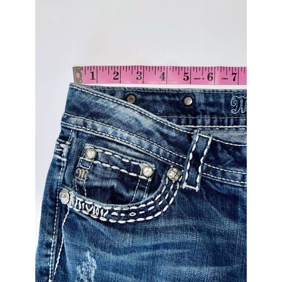 Miss Me Jeans Easy Capri Flap Pockets Thick Stitch Western Rhinestone Stretch 28 - Picture 5 of 12